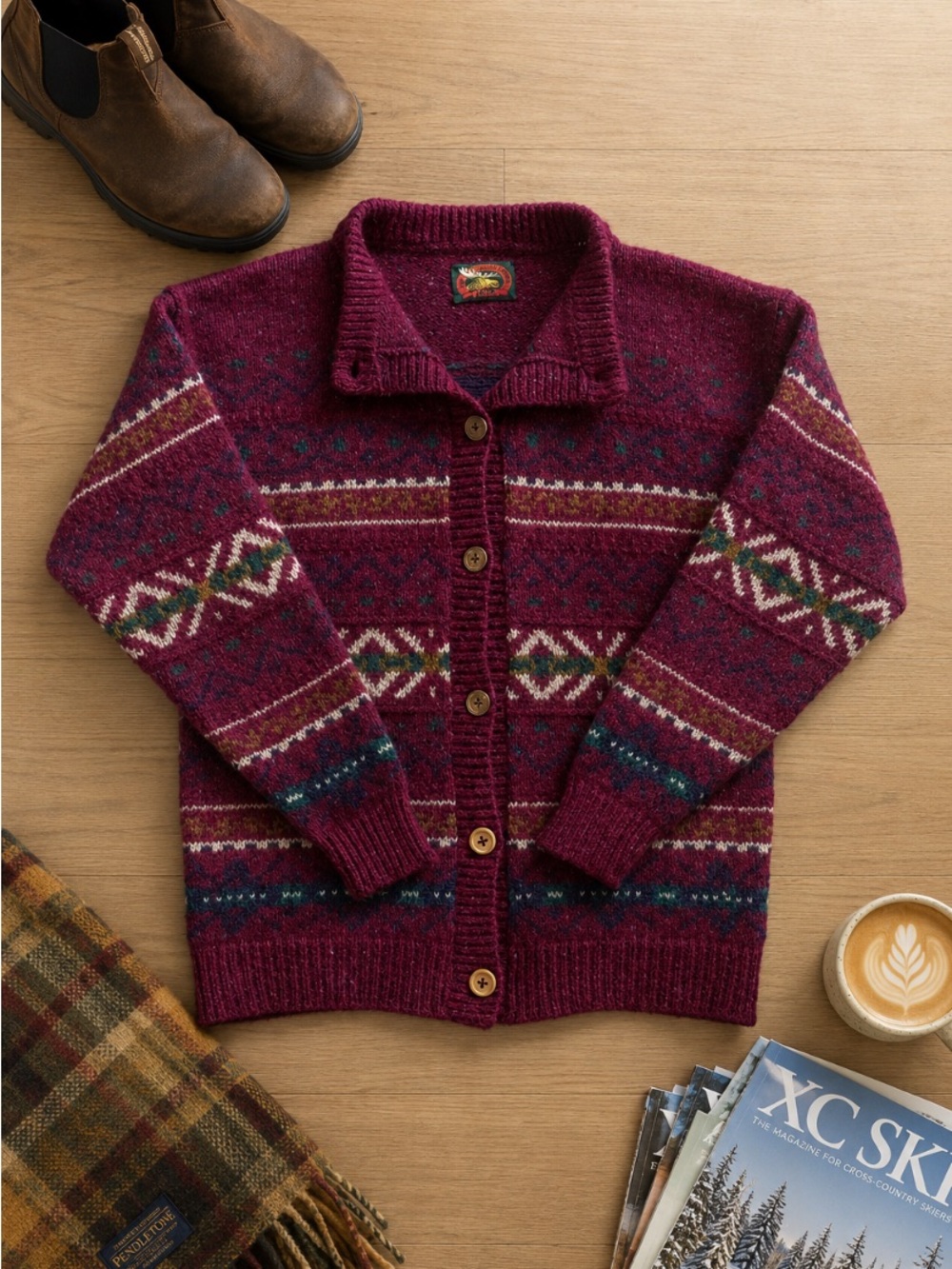 Vintage ALPS Wool Fair Isle Nordic Sweater Women S/M Ski Lodge Outdoor Cardigan